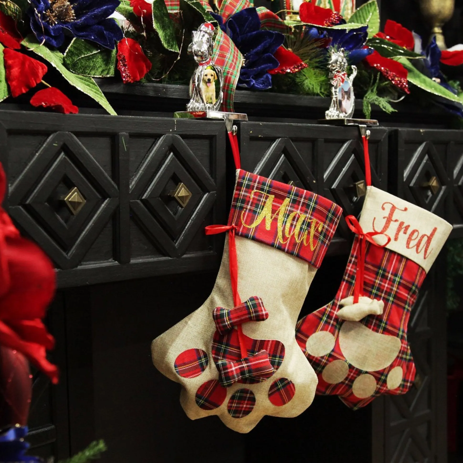 Personalised Tartan Dog Paw Christmas Stocking Personalised Stockings|