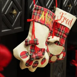 Personalised Tartan Dog Paw Christmas Stocking Personalised Stockings|