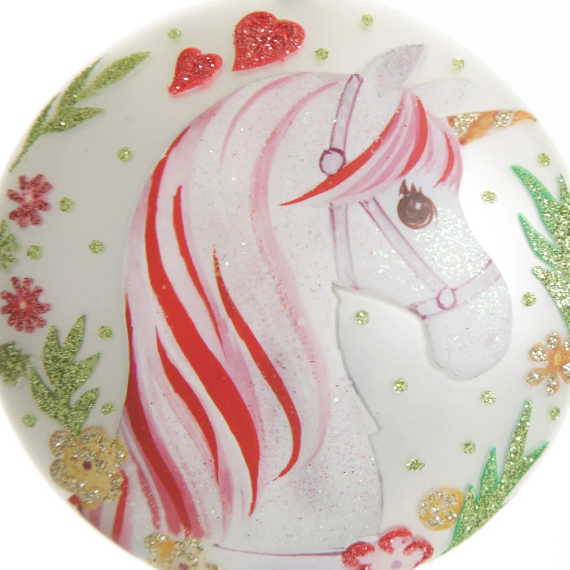 Personalised Unicorn Christmas Disc Glass Hearts And Discs|