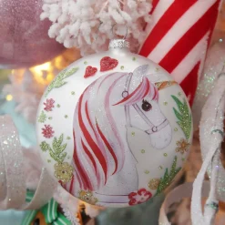 Personalised Unicorn Christmas Disc Glass Hearts And Discs|