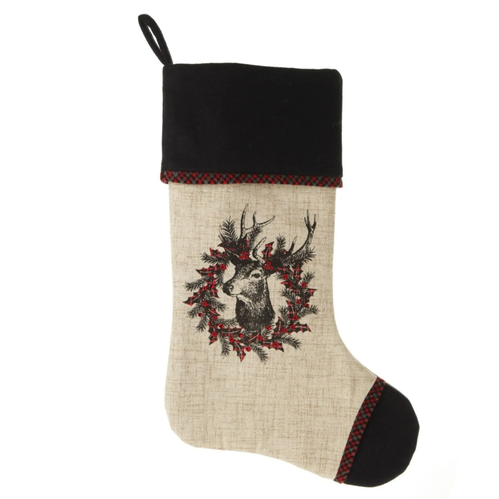 Personalised Vintage Reindeer Christmas Stocking - Black Cuff Personalised Stockings|