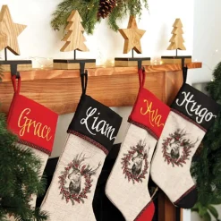 Personalised Vintage Reindeer Christmas Stocking - Black Cuff Personalised Stockings|