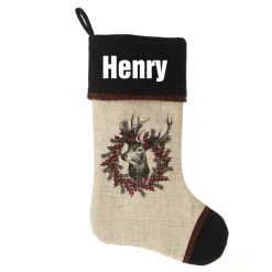 Personalised Vintage Reindeer Christmas Stocking - Black Cuff Personalised Stockings|
