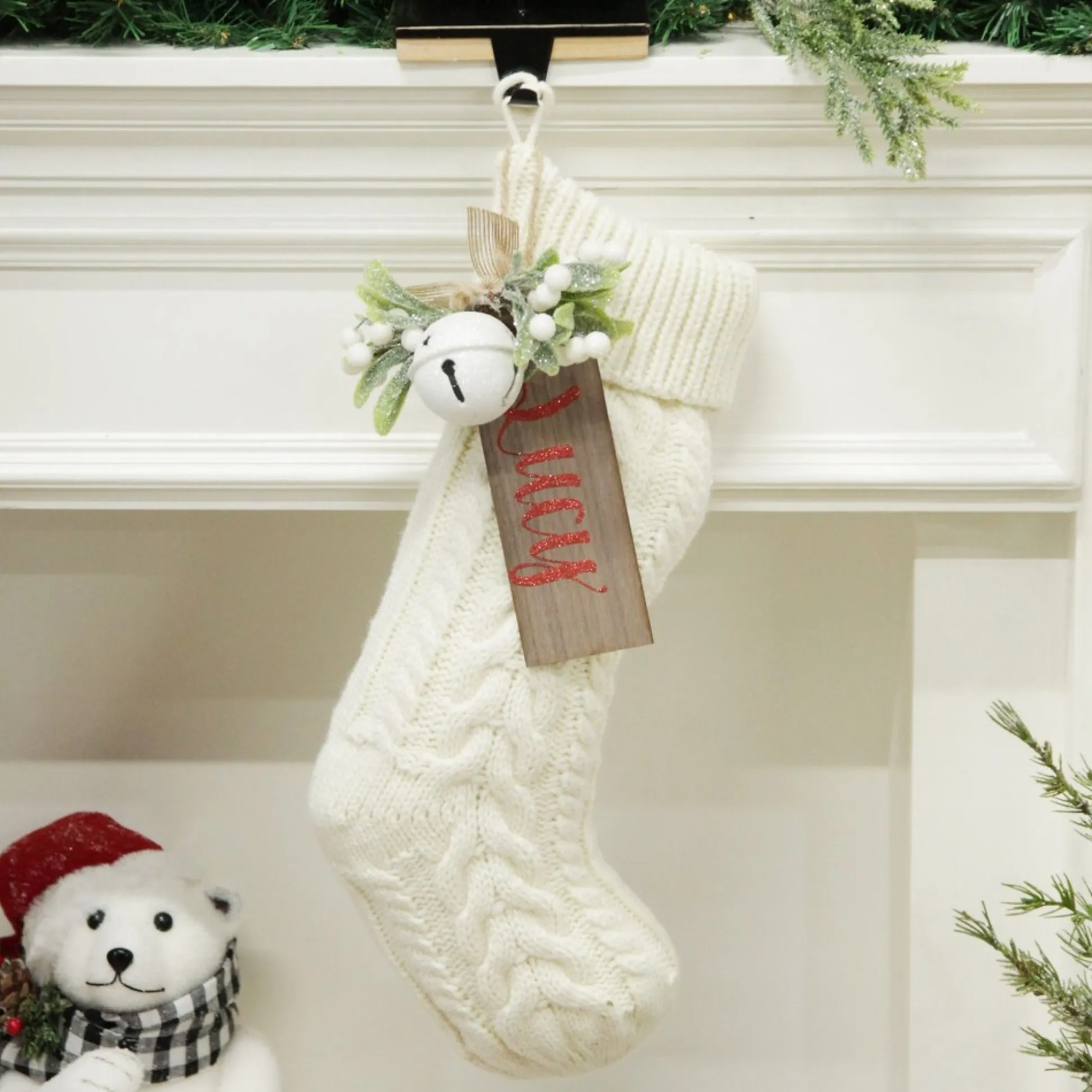 Personalised White Cable Knit Christmas Stocking Personalised Stockings|