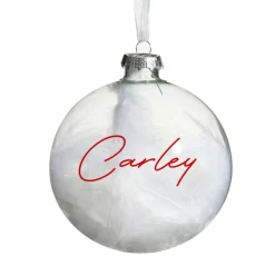 Personalised White Feather Clear Glass Christmas Bauble Personalised Baubles|