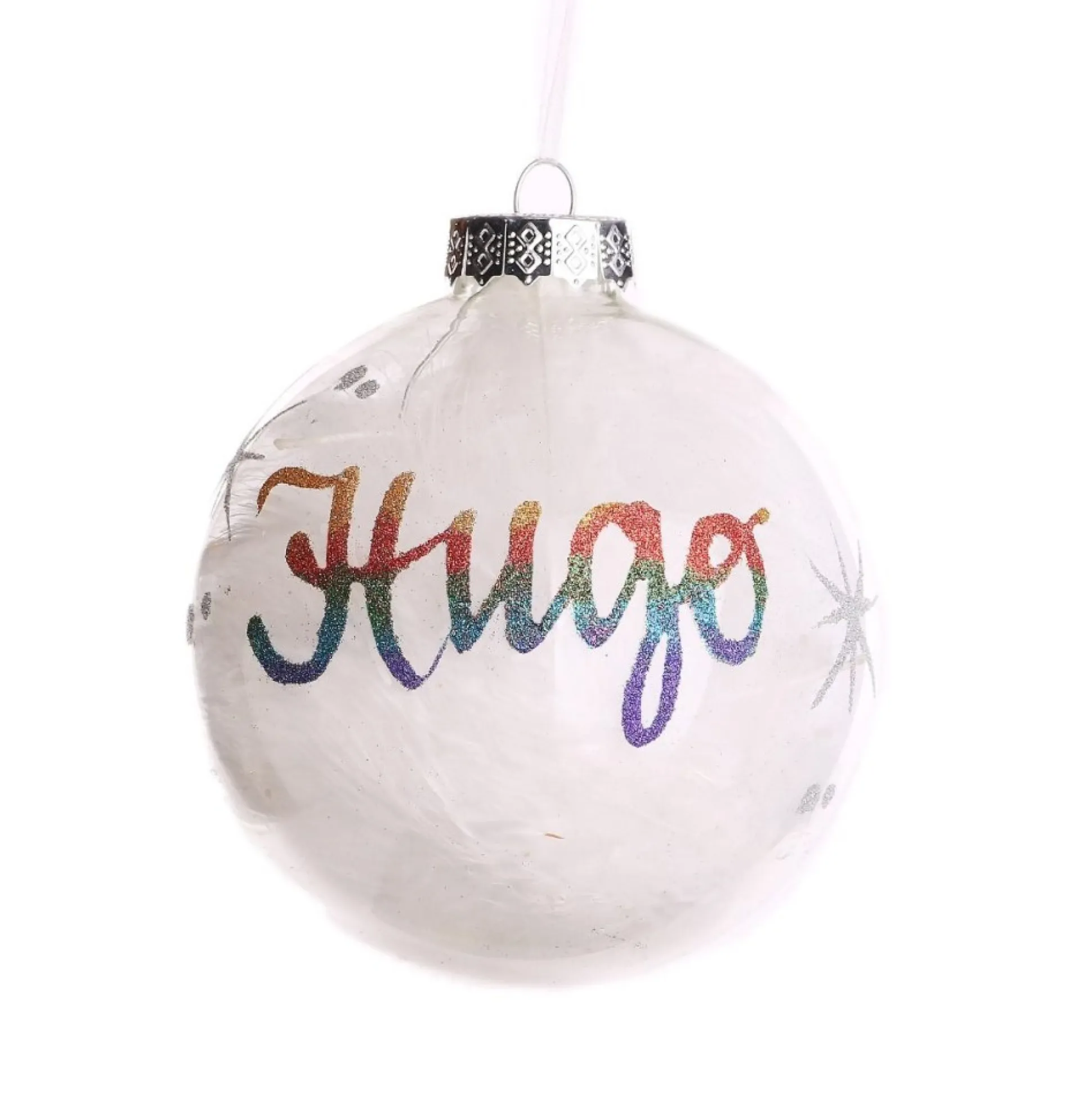 Personalised White Feather Clear Glass Christmas Bauble Personalised Baubles|