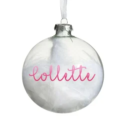 Personalised White Feather Clear Glass Christmas Bauble Personalised Baubles|