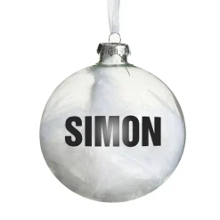Personalised White Feather Clear Glass Christmas Bauble Personalised Baubles|