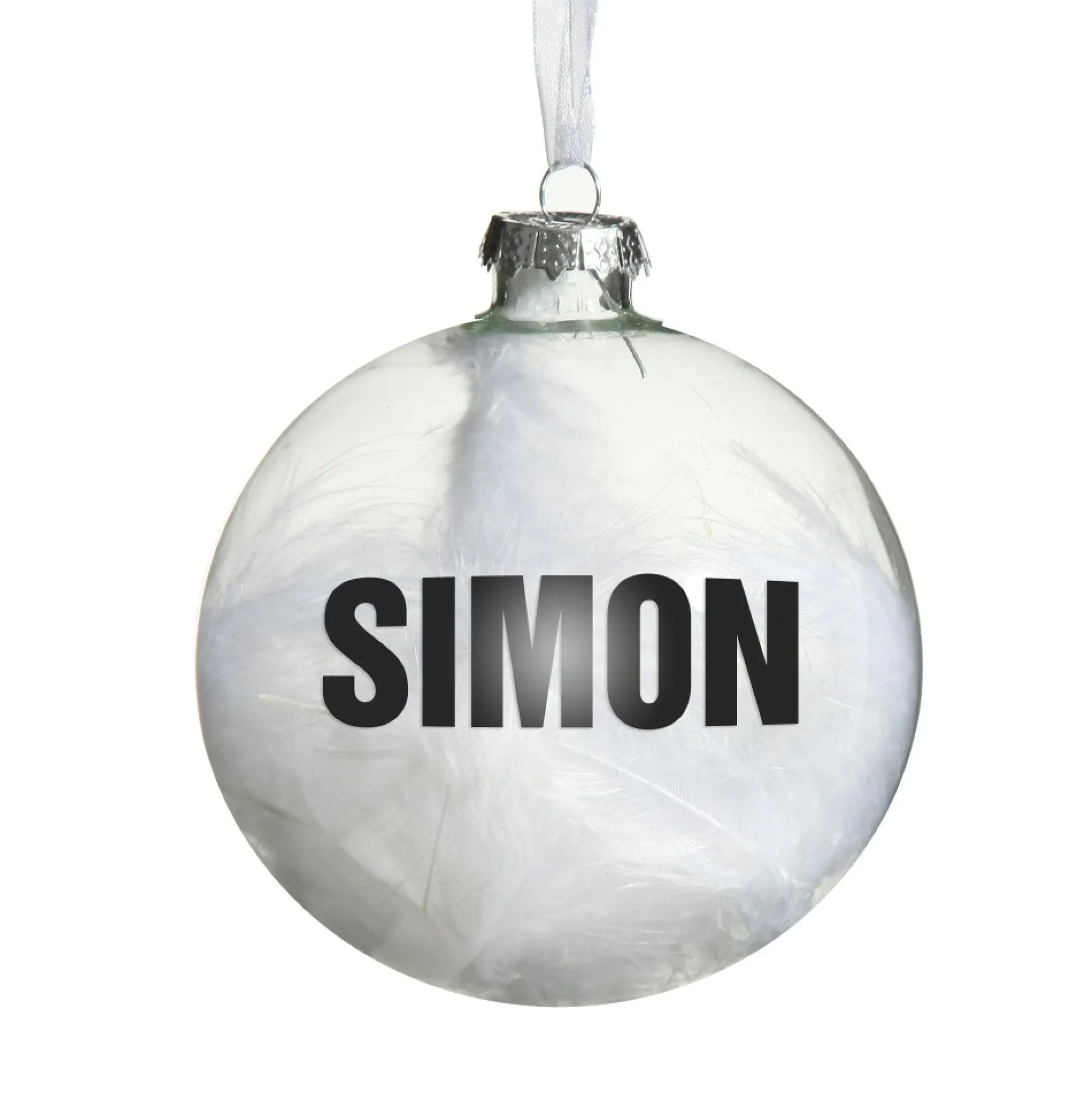 Personalised White Feather Clear Glass Christmas Bauble Personalised Baubles|
