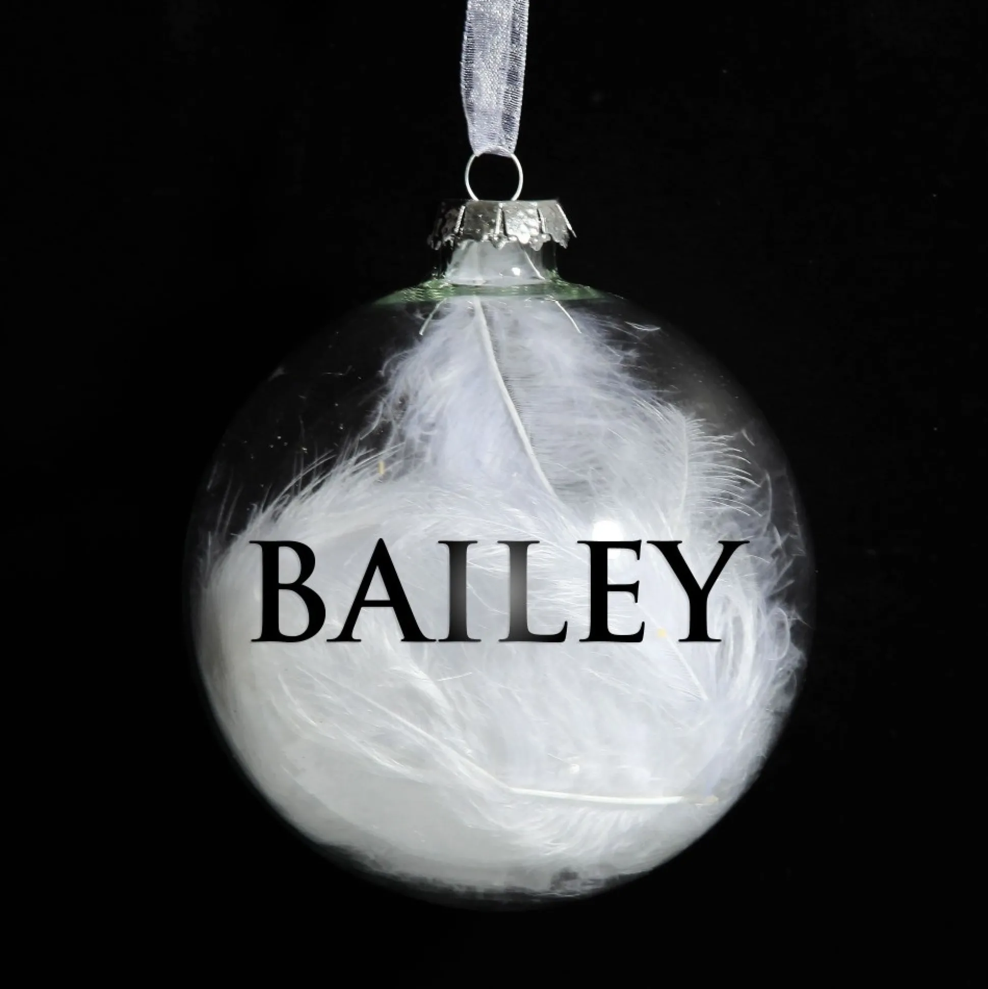 Personalised White Feather Clear Glass Christmas Bauble Personalised Baubles|