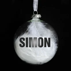 Personalised White Feather Clear Glass Christmas Bauble Personalised Baubles|