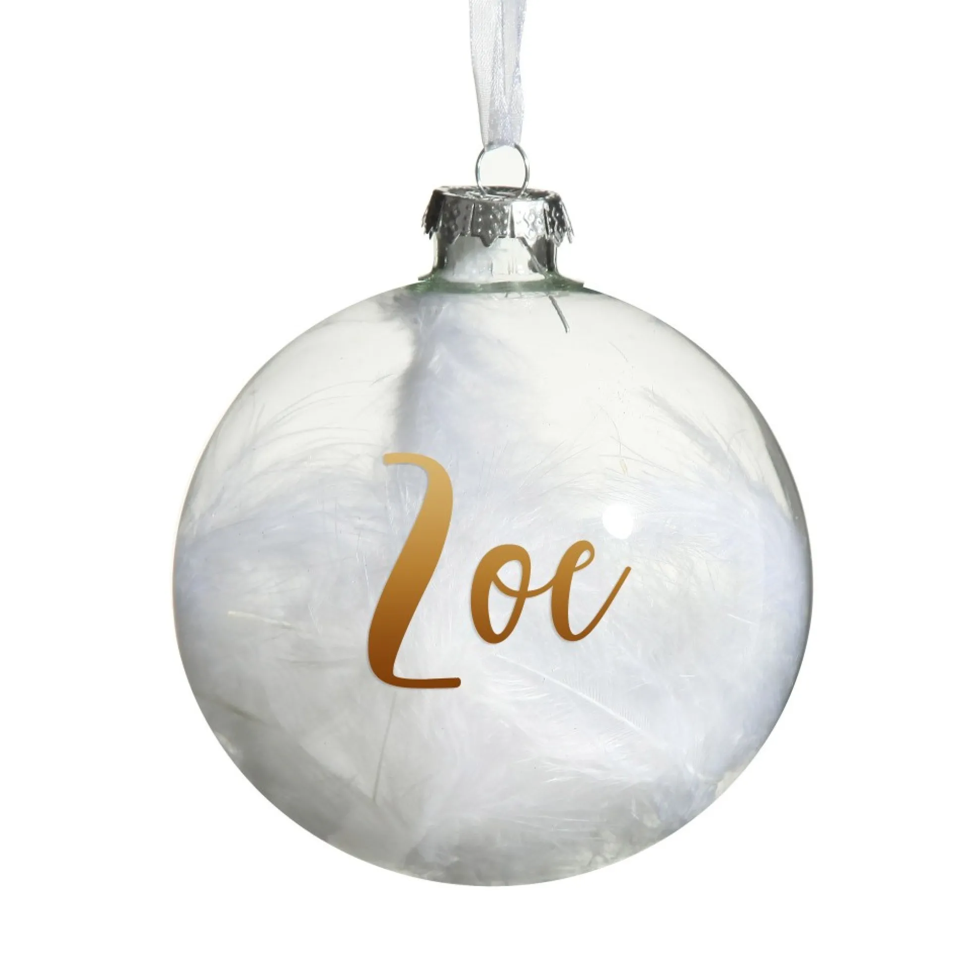 Personalised White Feather Clear Glass Christmas Bauble Personalised Baubles|
