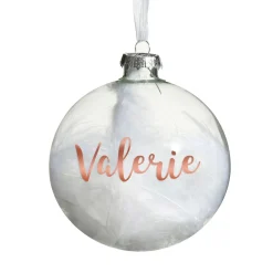Personalised White Feather Clear Glass Christmas Bauble Personalised Baubles|