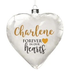 Personalised White Feather Glass Heart - Forever in Our Hearts Memorial Baubles|