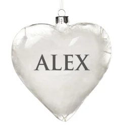 Personalised White Feather Glass Heart Personalised Baubles|