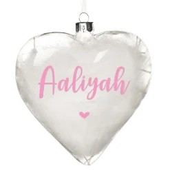 Personalised White Feather Glass Heart Personalised Baubles|