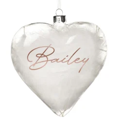 Personalised White Feather Glass Heart Personalised Baubles|