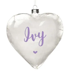 Personalised White Feather Glass Heart Personalised Baubles|