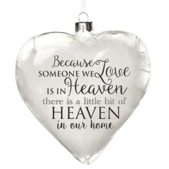 Personalised White Feather Glass Heart - Heaven in Our Home Memorial Baubles|