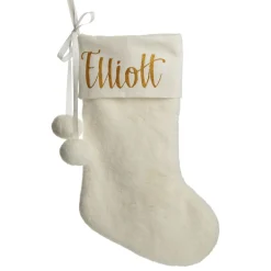 Personalised White Fur Christmas Stocking with Pom Poms Personalised Stockings|