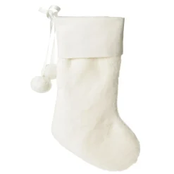 Personalised White Fur Christmas Stocking with Pom Poms Personalised Stockings|