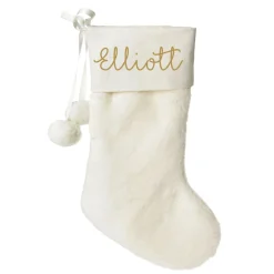 Personalised White Fur Christmas Stocking with Pom Poms Personalised Stockings|