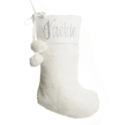 Personalised White Fur Christmas Stocking with Pom Poms Personalised Stockings|