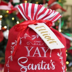 Personalised White Linen Santa Sack Tag Personalised Santa Sacks|