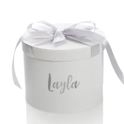 Personalised White Round Gift Box with Silver Ribbon Bow Gift Wrap, Boxes, Bags & Tags|