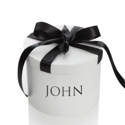 Personalised White Round Gift Box with Black Ribbon Bow Gift Wrap, Boxes, Bags & Tags|