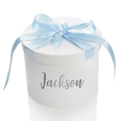 Personalised White Round Gift Box with Baby Blue Ribbon Bow Gift Wrap, Boxes, Bags & Tags|