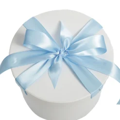 Personalised White Round Gift Box with Baby Blue Ribbon Bow Gift Wrap, Boxes, Bags & Tags|