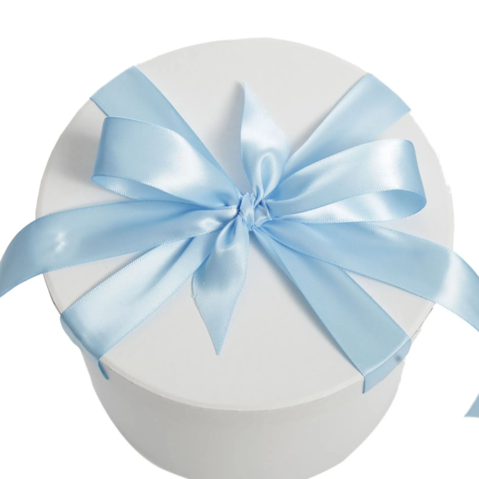 Personalised White Round Gift Box with Baby Blue Ribbon Bow Gift Wrap, Boxes, Bags & Tags|