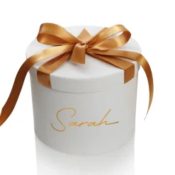 Personalised White Round Gift Box with Gold Ribbon Bow Gift Wrap, Boxes, Bags & Tags|