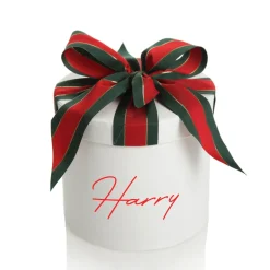 Personalised White Round Gift Box with Christmas Ribbon Bow Gift Wrap, Boxes, Bags & Tags|