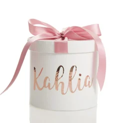 Personalised White Round Gift Box with Baby Pink Ribbon Bow Gift Wrap, Boxes, Bags & Tags|