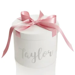 Personalised White Round Gift Box with Baby Pink Ribbon Bow Gift Wrap, Boxes, Bags & Tags|