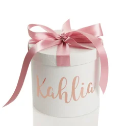 Personalised White Round Gift Box with Baby Pink Ribbon Bow Gift Wrap, Boxes, Bags & Tags|