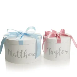 Personalised White Round Gift Box with Baby Pink Ribbon Bow Gift Wrap, Boxes, Bags & Tags|