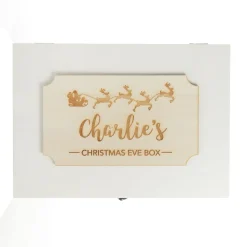 Personalised Wooden Christmas Eve Box with Santa Sleigh Plaque Christmas Eve Keepsake Boxes|