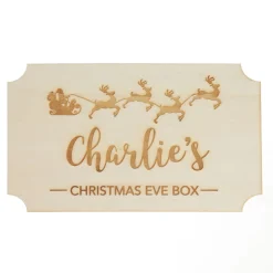 Personalised Wooden Christmas Eve Box with Santa Sleigh Plaque Christmas Eve Keepsake Boxes|