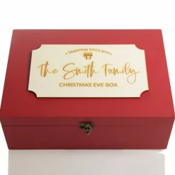 Personalised Wooden Christmas Eve Box with Family Est. Plaque Christmas Eve Keepsake Boxes|