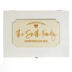 Personalised Wooden Christmas Eve Box with Family Est. Plaque Christmas Eve Keepsake Boxes|