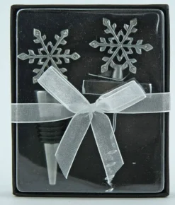 Pewter Snowflake Corkscrew and Bottle Stopper Gift Set Christmas Gifts|