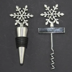 Pewter Snowflake Corkscrew and Bottle Stopper Gift Set Christmas Gifts|