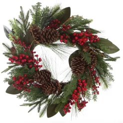 Pinecone and Red Berry Mixed Leaf Christmas Wreath Christmas Wreaths|
