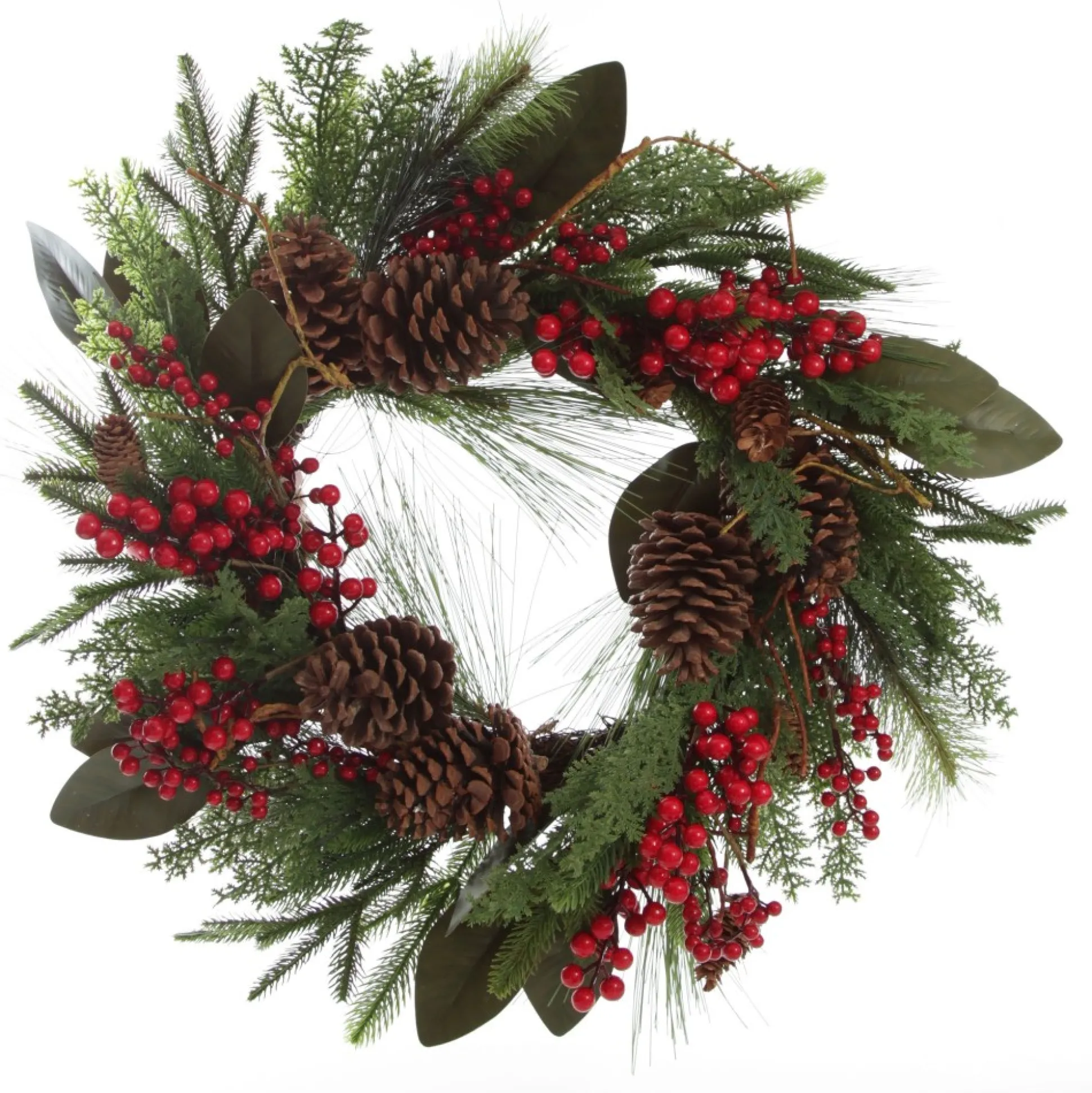 Pinecone and Red Berry Mixed Leaf Christmas Wreath Christmas Wreaths|