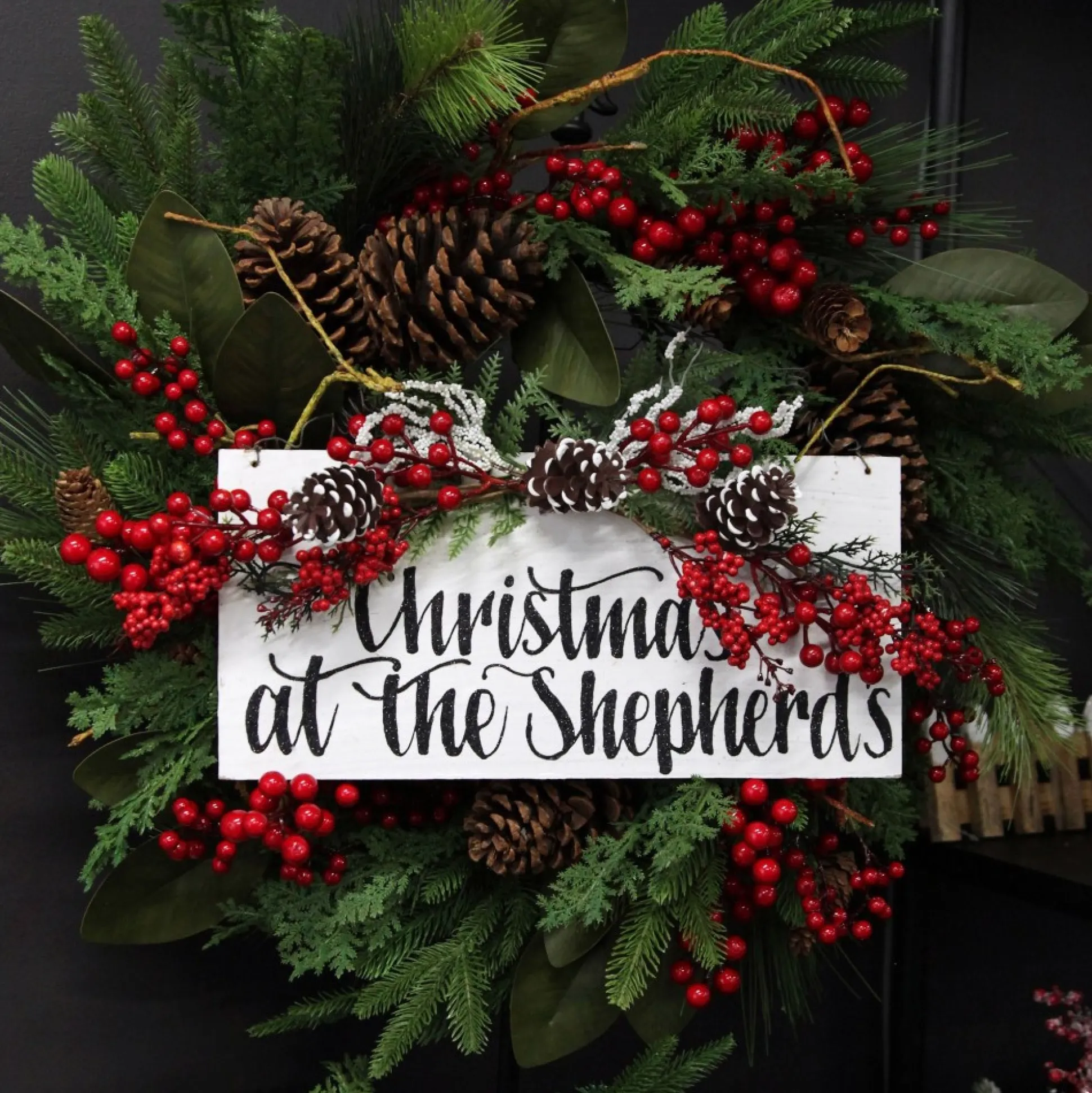 Pinecone and Red Berry Mixed Leaf Christmas Wreath Christmas Wreaths|