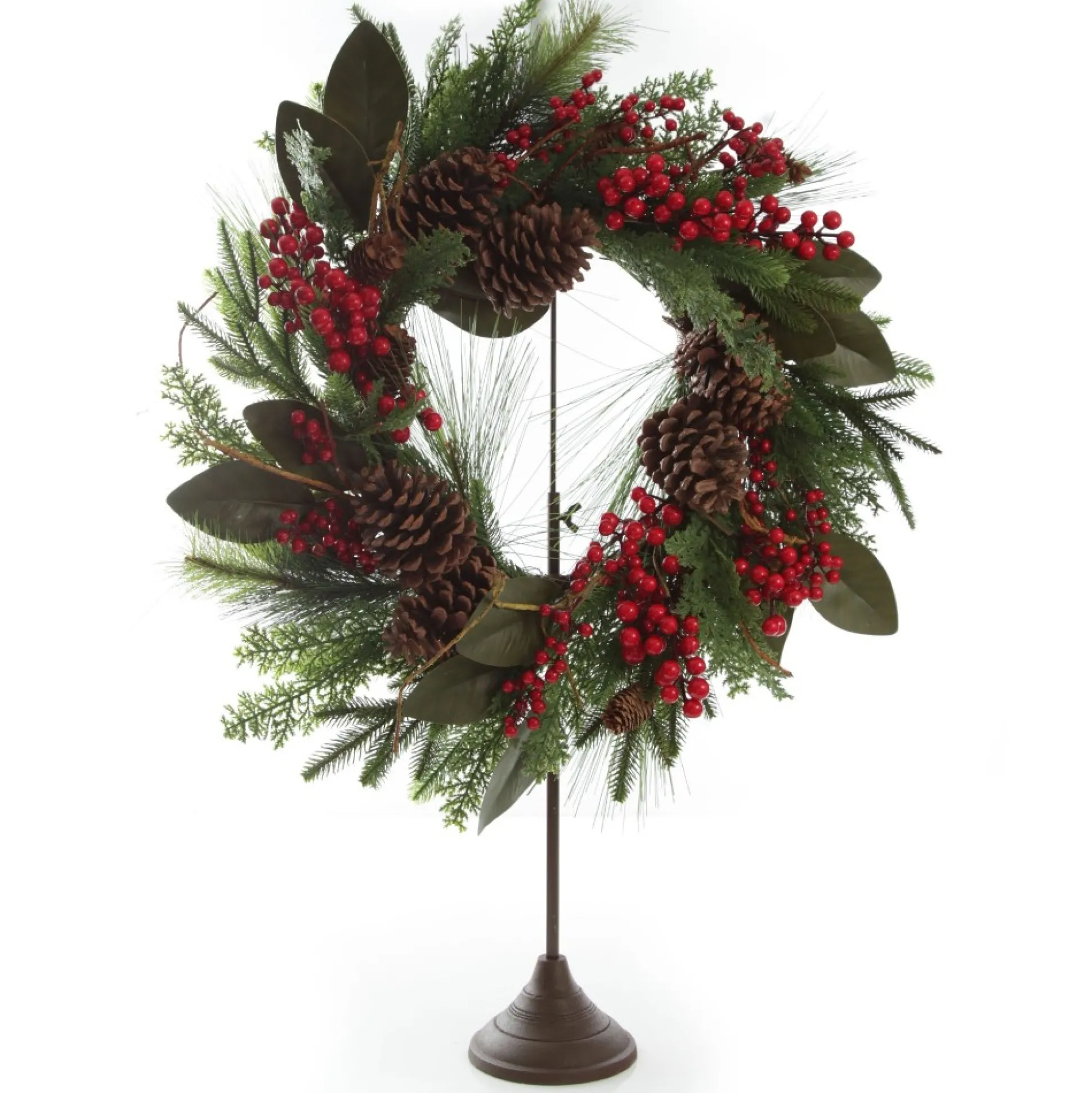 Pinecone and Red Berry Mixed Leaf Christmas Wreath Christmas Wreaths|