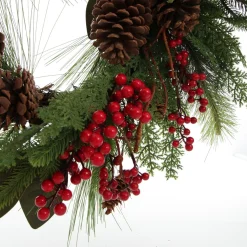 Pinecone and Red Berry Mixed Leaf Christmas Wreath Christmas Wreaths|